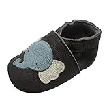  YIHAKIDS Weiche Krabbelschuhe Babyschuhe Lauflernschuhe Kleinkind Lederschuhe Hausschuhe Lernlaufschuhe Elefant Grau(25-26 EU/24-36 Monate)