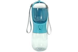 LOVE HEALS Borraccia Portatile per Cani 2 in 1 | Bottiglia Dosatrice Multifunzione per Acqua e Cibo da 300 ml + 100 gr (Celeste)