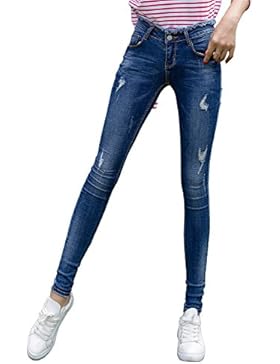 Mena Uk- Versione Coreana Donne Hole Afferrare The Grain lavato con acqua Grinding bianco scuro jeans Selvaggio...