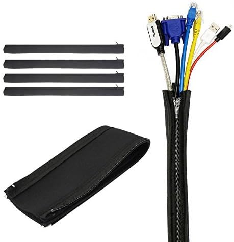 [4 Pack] Cable Management Sleeve / Deallink 4 Pieces Neoprene Cable Organizer with Durable Zipper / For Home TV, Computer, Entertainment Centre / Black