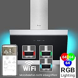 Hotte aspirante murale (90cm, acier inoxydable, verre noir, extra silencieux, 605m³/h, 4 étapes, éclairage LED RVB, touches sensitives TouchSelect, débordement automatique) BICOLORE907SM - KKT KOLBE