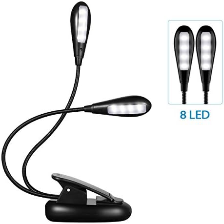 TOPELEK [New Version] Portable Adjustable 8 LED Reading Desk Rechargeable Flexible, 5 Levels of Brightness, Mains and USB Cable with Adaptor, Travel Bedside Lamp, Clip Light Bracket, Panel (Black)