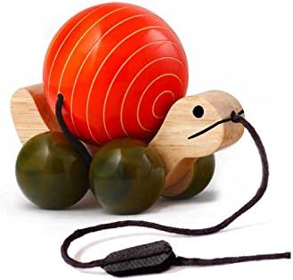 Tuttu Turtle - Handmade Wooden Pull Toy with Rotating Shell Coloured with Natural Dyes (Orange)