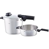 Fissler Schnellkochtopf-Set vitavit comfort 2 teilig – Schnellkochtopf 6 L u. Schnellbratpfanne 2,5 L – 22cm Durchmesser mit Einsatz – 610-300-12-000/0