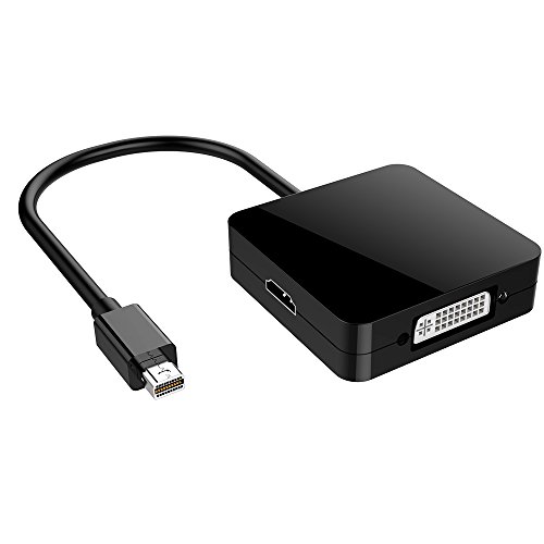 Topop 3 in 1 Mini Displayport Thunderbolt zu HDMI/ DVI/ VGA Display Port Kabel Adapter Konverter für Apple MacBook Air, iMac, Mac Book Pro, Mac mini, Microsoft Surface Pro/ Pro 2/ Pro 3, Thinkpad X1/ Carbon/ Touch/ Helix-Schwarz