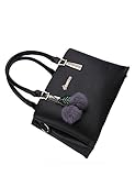 Frauen PU Leder Henkeltaschen mit Hairball Vintage Tasche Handtasche Umhängetasche Damen - 3