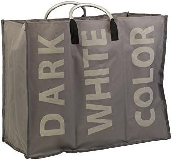 3 Section Laundry Bag Basket Canvas Colour White Dark Storage Washing Hamper Bin