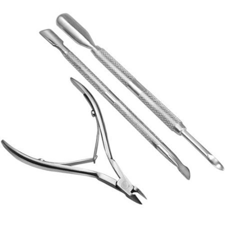 WMA Stainless Steel Nail Cuticle Spoon Pusher Remover Cutter Nipper Clipper Set-3 of Pack