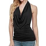 QingJiu Damen Leibchen Frauen Sommer Halter Drapieren Cowl Neck Tank Bluse Backless Sleeveless Weste Tops Bewegung Unterhemd