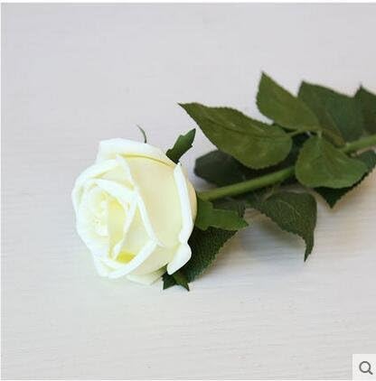 GWZ,Large single PU red white rose artificial flower bouquets of fake flowers silk living room table fell on decorative floral , C LINXIANBISHUIYIYUAN
