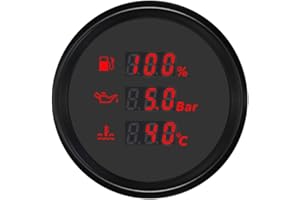 ELING Testeur numérique multifonction de 52 mm avec indicateur de niveau de réservoir de carburant, affichage de la température de l'eau 12 V 24 V avec rétroéclairage 8 couleurs