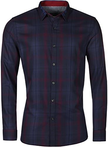Mens Slim Fit Long Sleeve Check Shirt Button Up (M)