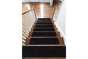 emmahome Carpet Stair Treads NON-SLIP MACHINE WASHABLE Mats/Rugs, 22x67cm, 11mm Thickness (Black, 15)