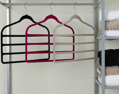 H & L Russel Ltd Raumspar-Kleiderbügel mit Stegen, Samt, 4 Stück, taupe - 2