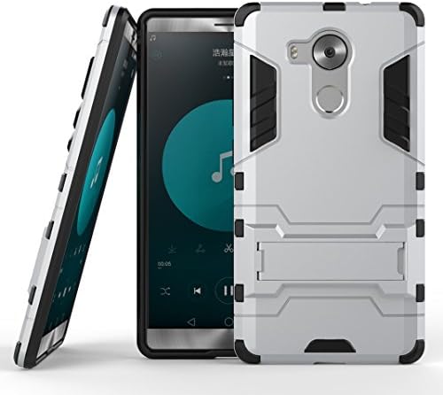 OuDu Huawei Mate 8 Case, Armour Bodyguard Case for Huawei Mate 8 TPU Silicone Rubber Frame Matte Hard Back Cover Hybrid Dual Layer Shell Logo Cut-out Bumper Heavy Duty Holster Flexible Lightweight Sleeve Durable Protective Skin Anti-slip Anti-shock Anti-scratch Cover Stand Function Case - Silver