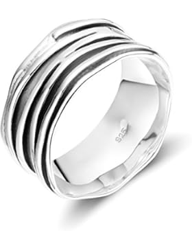 Breiter Bandring 925 Sterling Silber Oxidiert 10mm Rillen sandgestrahlt glänzend