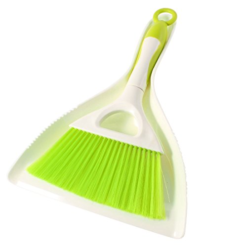 Plastic Windowsill Floor Cleaning Broom Brush Dustpan Set Beige Green