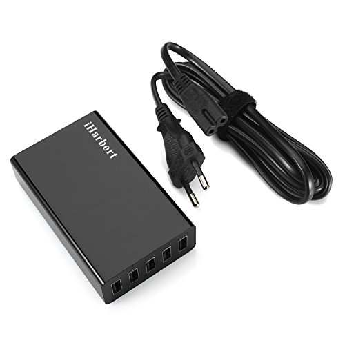iHarbort® Desktop 5-Port-USB-Ladegerät Lade Hub Multi-Port-USB-Ladegerät (40 Watt) mit EU-Stecker für iPhone 6 S / 6 Plus, Samsung Galaxy S6 EDGE Plus und mehr,Schwarz - 4