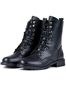 cooshional Damen Halbschaft Stiefel Kunstleder cool Schnürstiefel schwarz Profilsohle