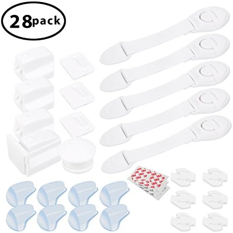 Baby Safety Kit, RebirthTree 4 Pcs Magnetic Locks 5 Pcs Adjustable Locks 6 Pcs Outlet Cover 8 Pcs Baby Corner Guards Toddlers Children Protector with 3M Adhesives- Easy Install