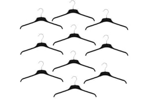 VR7 Multi Pack Strong Black Adult Plastic Coat Clothes Hangers with Notches - 45cm (17.50inches) (Black, 10)