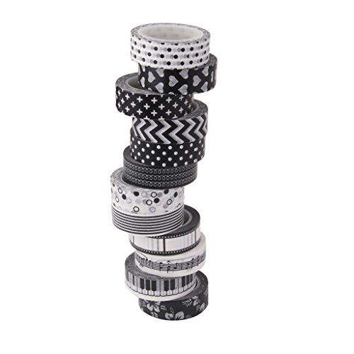 10m 12pcs Cinta Washi Serie En Blanco Y Negro Adhesivo Bricolaje Etiqueta De Papel 1 5cm