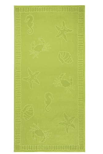 SO MY HOME - Toalla de playa de terciopelo, algodón puro, talla XXL 100 x 200 cm, diseño de conchas, algodón, Verde, 100x200cm