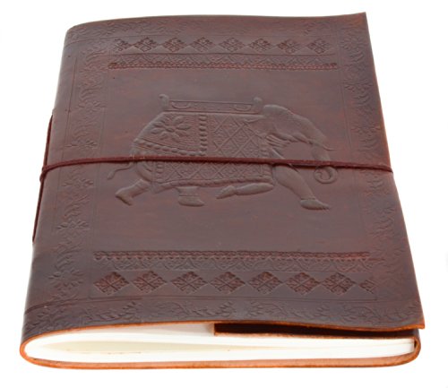 Notizbuch Gusti Leder „Beatrix“ DIN A4 | Echtes Leder | Handgeschöpftes Papier | Nachfüllbare Seiten | Recyclebar | Traditionelles Lederaccessoire Blanko – Motiv – Elefant – P3 - 6