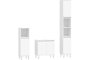 vidaXL Badmöbel Set 3 TLG., Badezimmer Möbel mit viel Stauraum, Badschränke mit Metallfüßen, Waschbeckenschrank Hochschrank Badezimmerschrank, Weiß Holzwerkstoff
