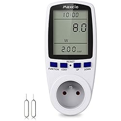 Wattmètre Prise Compteur d'Énergie Numérique, Maxcio Consommation d'Énergie avec 7 Mode et l'écran LCD, Prise de Consommation Electrique Surveillance de l'Énergie pour les Gros Appareils Électriques
