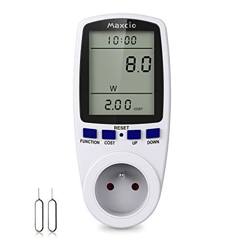 Wattmètre Prise Compteur d'Énergie Numérique, Maxcio Consommation d'Énergie avec 7 Mode et l'écran LCD, Prise de Consommation Electrique Surveillance de l'Énergie pour les Gros Appareils Électriques