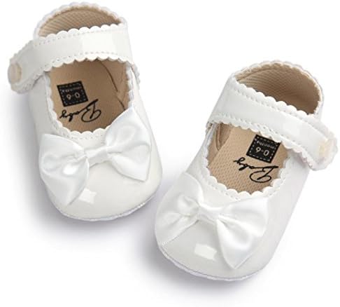 Mimoonkaka Baby Shoes 0~18 Month Baby Girl Bowknot Leater Shoes Sneaker Anti-slip Soft Sole Toddler PU Leater Great gift to baby :Black,Gold,Pink,Red,White (0~6 Month, White)