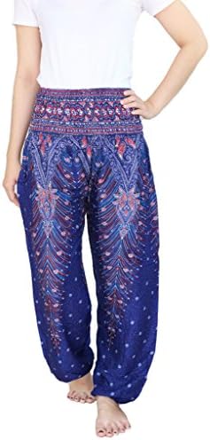 YAOWALUCK Harem Trousers - Aladdin Hippie Pants Yoga for Women &amp; Ladies (S, Peacock Blue/Red)