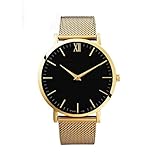 Herren Armbanduhr Einfach Mesh Metallarmband Casual Analoge Quarz Uhr Schwarz (Gold)