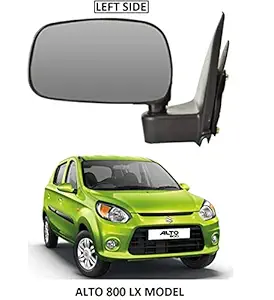 CARTEK Left Door Side Rear View Mirror for Maruti Suzuki Alto 800 LX Old (Left Passenger Side) (Manually Adjustable) (D/M Alto 800) (Black)