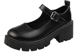 JXpxbao Mary Jane-Schuhe für Damen mit Dicker Sohle, Retro-Schnalle, Flache Schuhe mit runder Spitze, Flacher Mund, japanische süße Lolita-Lackleder-Uniform-Kleidschuhe