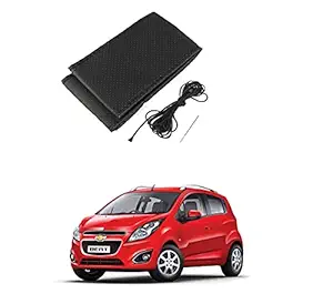 Car Steering Wheel Cover/Leatherette Stitchable Black with Thread and Needle for Chevrolet Beat