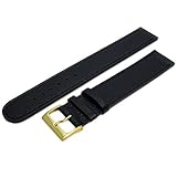 Super Lang Herren XXL Leder Uhrenarmband Buffalo Körnung 24 mm schwarz vergoldet (Gold Farbe) Schnalle
