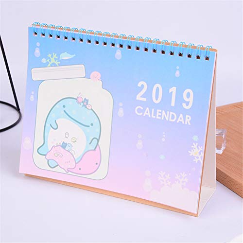 Poluka 1 Pack Desk Calendar with Cute Whale Pattern Cartoon Desk Daily Scheduler Table Planner Stand Up Monthly Table Planner for Desk Office-19X15CM,Purple