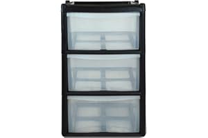 gabz Plastic 3 & 4 Tier Cabinet / Clear Storage Drawers / storage Cabinet / Space Saving Chest Unit /Files, Utility Organizer (3 Tier, Black)