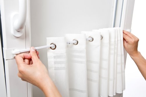 4 Paar Fensterhaken für Vitragenstangen, Scheibengardinen, Gardinenstangen ohne bohren Weiß 12-20mm Universal - 4