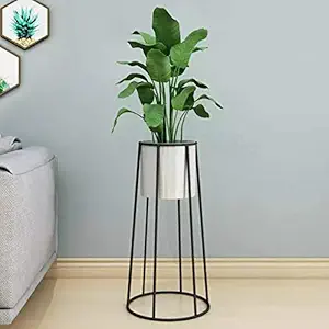 Weston Crafts Corner Plant Stand 1 pcs with Flower Pot for Indoor/Outdoor Plant Holder Circular Metal Wrought Iron Planter Container 18.5