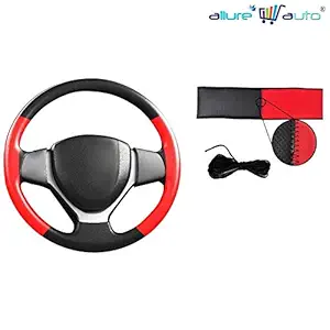 Allure Auto Leatherette stitchable Car Steering Wheel Cover Black and Red with Thread and Needle for Maruti Wagon R 2014 2019