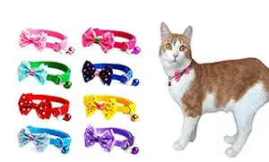 PSK PET MART Bowtie Cat Collar with Bell Kitten Collars with Bell Charm, Solid & Safe, Nylon, Red