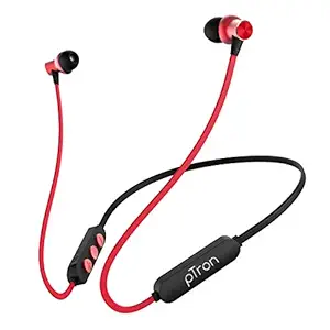 pTron Bassfest Plus Magnetic in Ear Bluetooth 5.0 Wireless Headphones with Mic, Stereo Sound with Bass, IPX4 Water & Sweat Resistant, Voice Assistance, Ergonomic & Lightweight - (Black & Red)