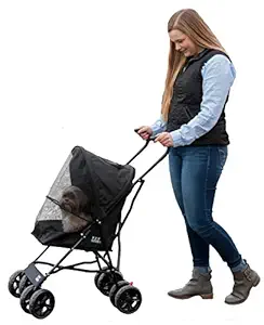 Pet Gear Travel Lite Plus Stroller, Compact, Easy Fold, No Assembly Required, Black Onyx, AM8150BLACK