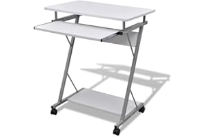 vidaXL Computer Desk Pull Out Tray White Furniture Office Student Table
