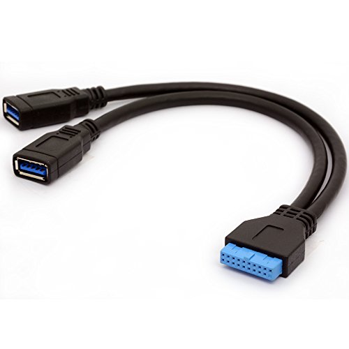 USB 3.0 Motherboard Adapter Kabel 20/19 Pin Header Konvertieren zu zwei weiblich A Typ führen für Heimwerker Gaming PC 25 cm - 4