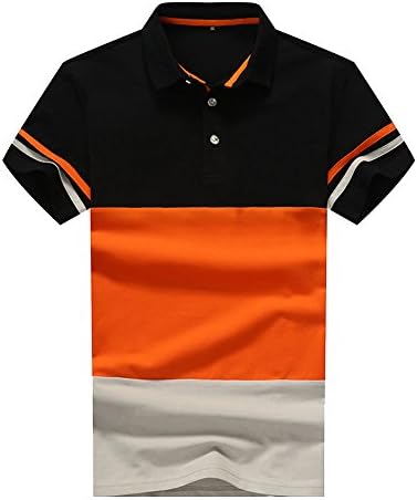 Men's Polo Shirt Casual Short Sleeve Collared Tops Polo T Shirts Orange M