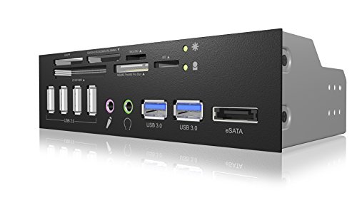 ICY BOX IB-863a-B Interner Multikartenleser für einen 5,25″ Schacht (6-fach Kartenleser, 2x USB 3.0, 4x USB 2.0, 1x eSATA, Audio In/Out) (schwarz) - 2